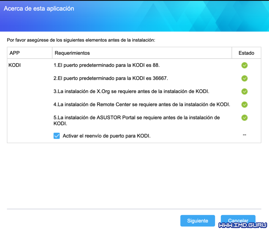 requerimientos para la instalación