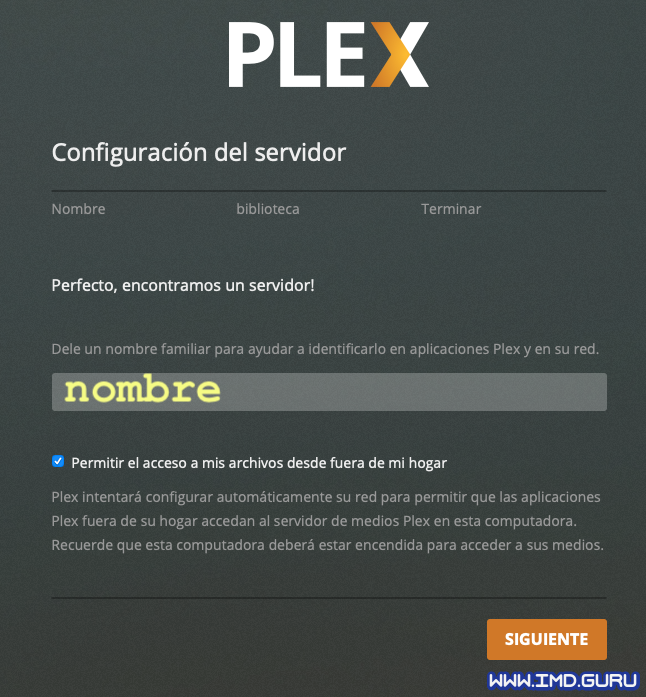 Nombre servidor Plex