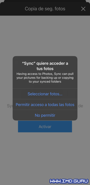 Resilio Sync permiso acceso fotos