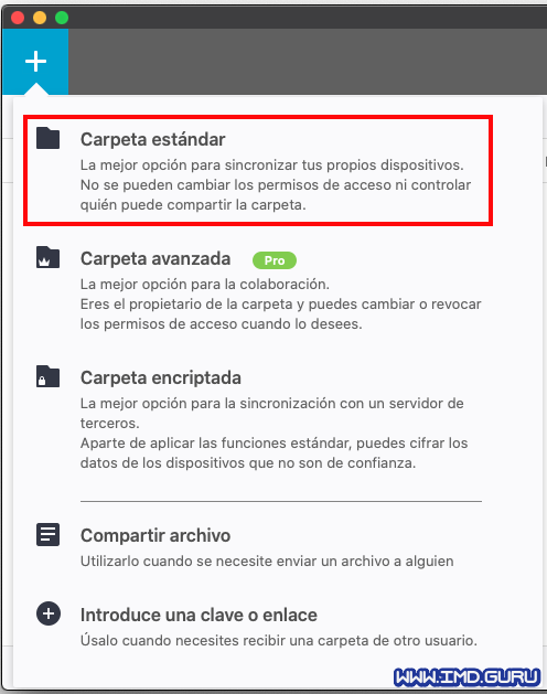 Resilio Sync en MAC carpeta estándar